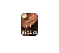 Morfetto 3 Paia Orecchini a Cerchio Donna in Oro 14K Placcato con Perni in Argento 925 | Set con 3 Coppie di Ciondoli Intercambiabili e piccoli Huggies a Cerchio | Per piercing helix/trago Farfalla