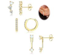 Morfetto 3 Paia Orecchini Set in Argento 925 per Donna Oro Placcato 14K Piccoli Orecchini a Bottone Set Huggie Hoop impilabile orecchini per più piercing orecchino pile per le orecchie sensibili Oro2