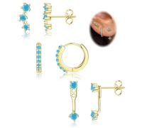 Morfetto 3 Paia Orecchini Set in Argento 925 per Donna Oro Placcato 14K Piccoli Orecchini a Bottone Set Huggie Hoop impilabile orecchini per più piercing orecchino pile per le orecchie sensibili Oro9