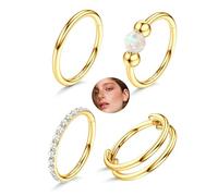 Morfetto 4Pezzi Piercing Naso Cerchio Acciaio Chirurgico - Ipoallergenico Septum Helix Piercing Trago Naso Anello Hinged Clicker Cartilagine Segmento Piercings Orecchio Helix Cerchio Oro 18G-8MM
