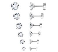 Morfetto 6 Pairs G23 Titanio posteriore piana Orecchini con perno per le donne degli uomini AB Cartilagine orecchino borchie ipoallergenico Vite posteriore Ear Piercing Set 20G 2-8MM Bianco CZ