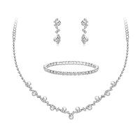 Morfetto Argento Set di gioielli da sposa Collana di strass braccialetto ciondola gli orecchini per la sposa di cristallo di promenade di cerimonia nuziale Accessori dei monili per le donne B