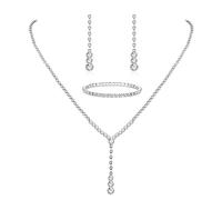 Morfetto Argento Set di gioielli da sposa Collana di strass braccialetto ciondola gli orecchini per la sposa di cristallo di promenade di cerimonia nuziale Accessori dei monili per le donne C