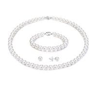 Morfetto collana di perle Set per le donne degli uomini Bianco rotondo simulato Borsette Sterling Argento Collana di perle Orecchini 6MM Choker collana di perle Set con confezione regalo 18Inch