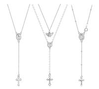 Morfetto Croce Collane per le donne degli uomini Rosario Bead cattolica Collane con Angelo Gesù Vergine Maria Ciondolo in oro argento placcato Rosario Perline Y Collane a catena per la preghiera B