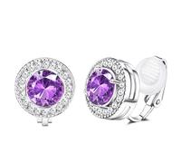 Morfetto Orecchini a Clip 8MM Cubic Zirconia di Cristallo con Perla d'Acqua Dolce Rotonda Non Forati per le Donne Birthstone Viola