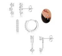 Morfetto Orecchini Set in Argento 925 per Donna Oro Placcato 14K Piccoli Orecchini a Bottone Set Huggie Hoop impilabile orecchini per più piercing orecchino pile per le orecchie sensibili Argento1