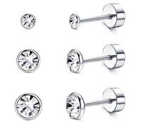 Morfetto titanio orecchini per le donne degli uomini G23 titanio Orecchini ipoallergenico 3-5mm Cubic Zirconia cartilagine orecchini 20G posteriore piana orecchini palla Bezel Set