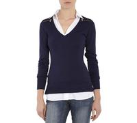 Morgan Femme 2 in 1 col Chemise Mylord Pullover, Navy, Blanc, XL EU