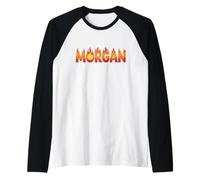 Morgan On Fire - Decorazione con Nome e Scritta Cute Custom con Fiamme Maglia con Maniche Raglan