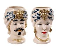 Morgan Teste di Moro Coppia Re e Regina Caltagirone, Stile Ceramiche Siciliane, Vaso Testa di Moro in Ceramica 12x18 cm