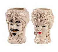 Morgan Teste di Moro Coppia Re e Regina Caltagirone, Stile Ceramiche Siciliane, Vaso Testa di Moro in Ceramica 12x18 cm