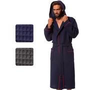 Morgenstern Accappatoio Cappuccio Uomo Leggero Nido d'Ape Cotone Vestaglia Estiva Blu Taglia M
