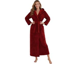 Morgenstern Accappatoio extra lungo da donna cappuccio bambù cotone e microfibra vestaglia di lusso molto lunga rosso Taglia S