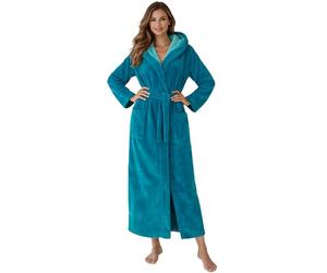 Morgenstern Accappatoio extra lungo da donna cappuccio bambù cotone e microfibra vestaglia di lusso molto lunga alzavola Taglia S