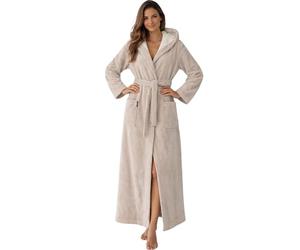 Morgenstern MorgensternAccappatoio donna extra lungo cappuccio bambù cotone e microfibra vestaglia di lusso molto lunga beige Taglia L