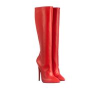 MORI MADE ITALY HEELS KNEE HIGH BOOTS STIEFEL STIVALI LEATHER RED ROSSO 37-45
