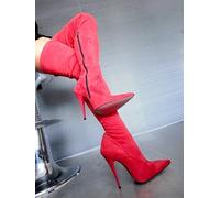 MORI OVERKNEE HEELS ITALY STIEFEL BOOTS SUEDE STRETCH LEATHER RED ROSSO 37-45