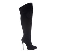 MORI PLATFORM HEELS OVERKNEE BOOTS STIEFEL STIVALE BOTAS PEARL VELVET BLACK NERO