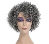 Morichy Parrucche grigie per donne anziane, parrucche corte e ricci, capelli umani da donna, capelli veri, misti, crespi ricci, senza colla, parrucca corta da 20 cm, per donne anziane, uso quotidiano