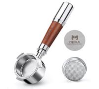 MORILS Porta filtro senza fondo 51 mm, compatibile con DeLonghi EC680 / EC685 - 51 mm - Porta filtro in acciaio inox con 1 tazza - Maniglia di giunzione in legno di noce e acciaio inossidabile - 3