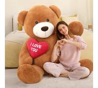 MorisMos 130cm Orso Peluche Gigante con I Love You, XXL Marrone Scuro Orsacchiotto di Peluche Grande Morbido Kawaii Orsetto Pupazzo Gigante Regalo per Bambino Fidanzata Compleanno Natale