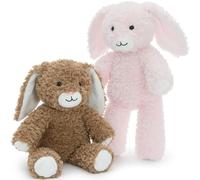 MorisMos 2 pezzi peluche coniglio giocattolo, 30 cm morbido animale riempito con orecchie floppy, bottone nero occhi e orecchie di corduroy - rosa e marrone, cuddle giocattolo per bambini e neonati