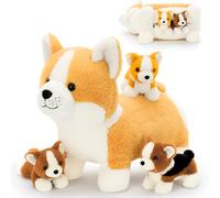 MorisMos 4 pezzi di peluche a forma di cane Corgi, peluche Corgi da 40 cm con 3 cuccioli all'interno, regalo Kawaii per bambini, bambine e ragazzi