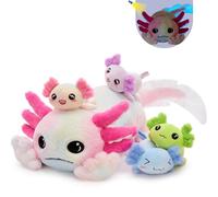 MorisMos Axolotl Peluche 81cm, Tie-dye Axolotl Mamma con 4 Bambino, Notturno Bruciava Realistico Morbido Kawaii Giocattolo di Peluche Regalo per Bambini Compleanno Natale Deco