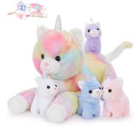 MorisMos Gatto Peluche Grande con 4 Gattini Bella Pancia, Kawaii Gattino Giocattolo di Peluche Arcobaleno Morbido Coccoloso, Carino Regalo Natale per Bambini Ragazze Ragazzi Compleanno 60cm