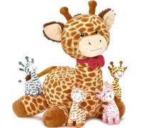 MorisMos Giraffa Peluche Gigante XXL, 50cm Mamma Giraffa con 4 Kawaii Bambino Realistico Animali di Peluche Grande Morbido Peluche Regalo per Bambini Compleanno Natale Deco