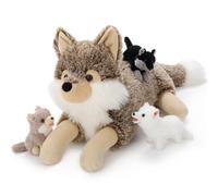 MorisMos Lupo Peluche Gigante XXL, 50cm Mamma Lupo con 3 Kawaii Bambino Realistico Animali di Peluche Grande Morbido Peluche Regalo per Bambini Compleanno Natale Deco