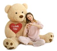 MorisMos Orso Peluche Gigante 150cm con Cuore Rosso I Love You, XXL Giganti Orsacchiotto Peluche Grande Orsetto Marrone Chiaro Morbido, Carini Regali San Valentino per Lei Fidanzata Donna
