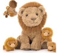 MorisMos - Peluche a forma di leone grande, 45 cm, con 3 bambini all'interno, grande animale di peluche marrone Kawaii, regalo per compleanno per bambini