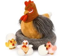 MorisMos Peluche Pollo Mamma e Cuccioli Kawaii, Realistico Polli Giocattolo di Peluche Piccolo Morbido Carino, Regalo Perfetto per Bambini Ragazzi Compleanno Pasqua 35cm