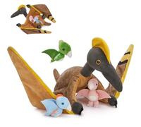 MorisMos Pterosauro grande giocattolo morbido da 95 cm, mamma pterodattile con 3 peluche per bambini, dinosauro volante realistico, per bambini, amanti degli animali selvatici