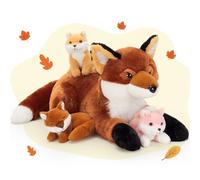 MorisMos Volpe Peluche Grande XXL, 55cm Mamma con 3 Kawaii Bambino, Realistico Animali di Peluche Gigante Morbido Peluche Regalo per Bambini Compleanno Natale Deco