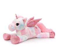 MorisMos XXL Unicorno Peluche Gigante, 110cm Tie-dye Rosa Unicorno Grande con Le Ali, Morbido di Peluche Regalo per Bambini Fidanzata Compleanno Natale