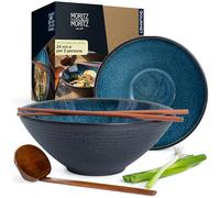 Moritz & Moritz 2 ciotole ramen in ceramica - 24 cm Ø - Set Bowl Ramen per 2 persone - Per zuppe, pho e sushi bowl - Bacchette e cucchiai inclusi