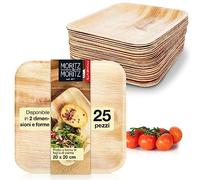 Moritz & Moritz 25 pezzi di piatti angolari in foglia di palma 20x20cm - 25 piatti monouso resistenti - alternativa ai piatti in bambù e alle stoviglie in bambù