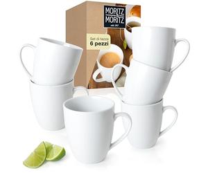 Moritz & Moritz 6x Tazze Colazione 300ml, Bianche e Grandi, Adatte a Lavastoviglie e Microonde, Ideali per Caffè, Tè e Cioccolata Calda - Serie Basic