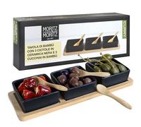 Moritz & Moritz 7 pz. Serving Set Bay Leaf - ciotole in ceramica vassoio in ardesia e cucchiaio di bambù - per salse snack antipasti dessert