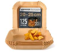 Moritz & Moritz Airfryer - Carta da forno quadrata, 20 x 20 cm, 125 pezzi, monouso, altezza bordo 4,5 cm, antiaderente e oleorepellente, fino a 220 °C, per friggitrice ad aria calda e forno da 5 a 8