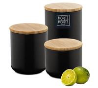 Moritz & Moritz barattoli cucina nero 400-900 ml - Scrivibile - 3x Barattolo ceramica con coperchio in bambù - Barattolo con coperchio per farina, caffè, muesli o utensili da bagno