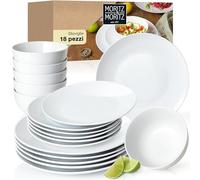 Moritz & Moritz BASIC Set di Stoviglie Moderne da 18 Pezzi per 6 Persone - in Porcellana di alta Qualità in Bianco Classico - Composto da 6x Piatti da Pranzo, 6x Piatti da Dessert e 6x Ciotole