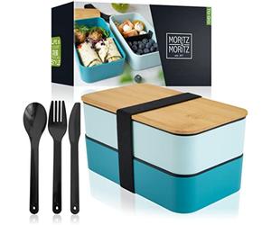 Moritz & Moritz Bento Box Giapponese blu - Lunch box perfetta per adulti e bambini - Schiscetta pranzo con scomparti - Contenitore pranzo Ideale per il lavoro, la scuola e in viaggio