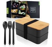 Moritz & Moritz Bento Box Nero - Lunch Box da Porta Pranzo perfetta per Adulti e Bambini - Portapranzo con Posate - Lunchbox con Scomparti ideale per il Lavoro, la Scuola e in Viaggio
