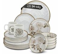 Moritz & Moritz BLOSSOM - Servizio da tavola in porcellana per 6 persone, 24 pezzi, servizio da tavola moderno con design giocoso, facile da pulire, con set di piatti, ciotole e tazze, servizio