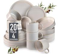 Moritz & Moritz CASTELLO - Set di Piatti da 20 Pezzi per 4 Persone - Beige, in Gres - Include Piatti da Cena, Dessert, Fondi e Tazze
