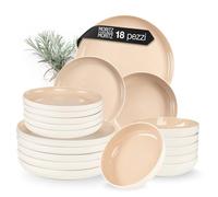 Moritz & Moritz CAVO - Set di stoviglie in gres per 6 persone, 18 pezzi, moderno servizio da tavola nel colore Almond, facile da curare, servizio combinato con set di piatti e ciotole, servizio da
